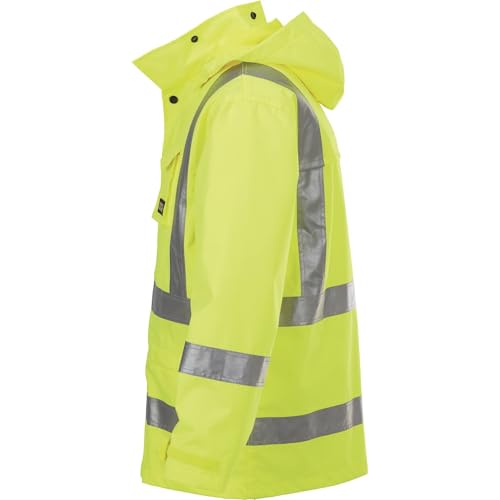 HV Men's Class 3 High Visibility 300 Denier Ripstop Waterproof Rain Jacket -Lime, XL4