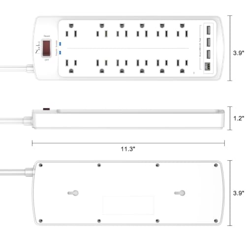 Image of Surge Protector Power Strip, Nuetsa 6Ft Flat Plug Extension Cord with12 Outlets and 4 USB Ports for Home, Office, Dorm Essentials, 2700 Joules, ETL Listed, White