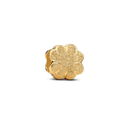 PANDORA Moments 764047C00 - Ciondolo a forma di quadrifoglio strutturato, in argento Sterling placcato oro 14 carati, compatibile con Moments