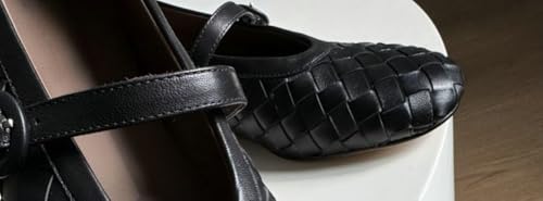 Solyinne Woven Mary Jane Flat for Women Almond Toe Ballet Flats Buckle Strap Casual Dressy Ballerina Flat Shoes 20254