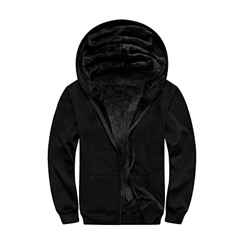 MANLUODANNI Sweat Homme à Capuche Doublure Polaire Chaud avec Zipper Poches Grandes pour Hiver Noir XL Cover