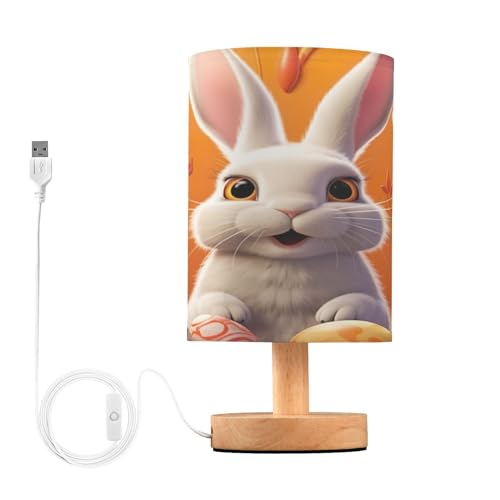 SDMKA Easter Bunny Bedside Table Lamp for Bedroom, Minimalist Nightstand Lamp with Round Fabric Shade for Living Room, Office, No Bulb Required