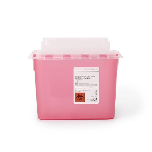 SurgiMac Red Base Sharps Container, Vertical Entry, 1.35 Gallon, Needle Disposal for Home Use, Biohazard Bucket, 5-Count