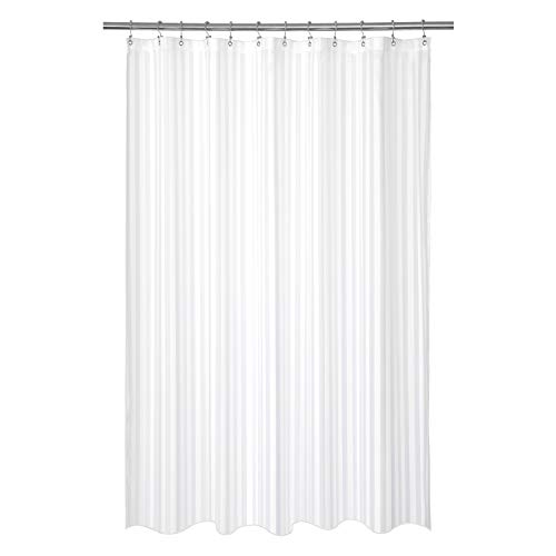 Barossa Design Waterproof Fabric Shower Curtain or Liner 78 Inch Long Size, Satin Damask Striped, Machine Washable, Hotel Quality, White, 72x78
