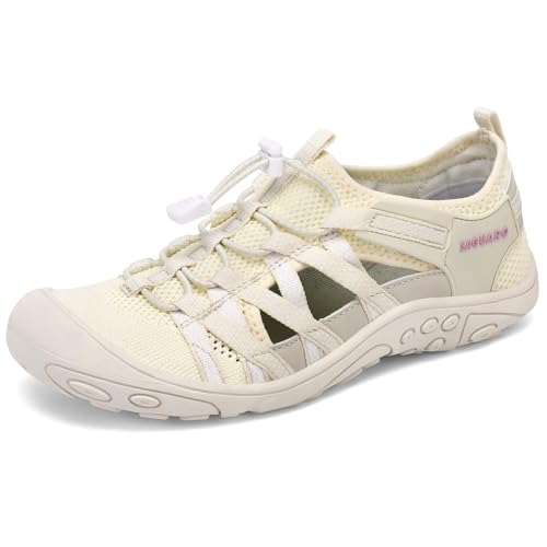 Mishansha Womens Hiking Sandals Closed Toe Comfortable Sport Sandal Non-Slip Quick Dry Water Shoes for Outdoor Beach Trekking Beige