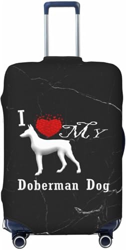 I Love My Doberman Dog Travel Luggage Cover Suitable for 18-32 in Suitcase Protective Cover, Large, Black