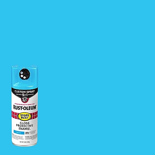 Image of Rust-Oleum Stops Rust Custom 5-in-1 Spray Paint, Gloss Maui Blue | Rust Preventive Protective Enamel, Multi Surface (Metal, Wood and More), Adjustable Dial for Better Control, Fast Dry, 6 Pack