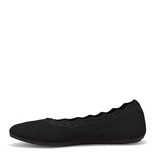 Skechers Women's Cleo 2.0 - Love Spell Scalloped Knit Skimmer Flats with Air-Cooled Memory Foam, Black, 10