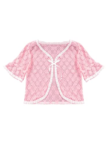 easyforever Girls Ruffled Short Sleeve Lace Hollow Floral Crochet Knitted Bolero Shrug Top Cardigan Shrug Dress Cover up