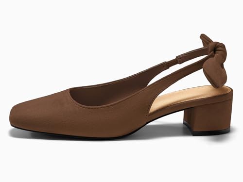Image of Coutgo Womens Chunky Low Heels Bow Slingback Pumps Closed Square Toe Wedding Party Dress Shoes