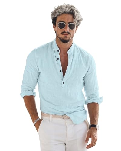 Image of Men's Cotton Blend Straight Kurta Shirt Combo with Mandarin Collar - Slim Fit Casual Short Kurti Set Featuring Textured Slub Fabric and Roll-Up Full Sleeves