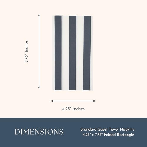 Image of Bonjour Fete Navy Blue Cabana Stripe Guest Towels, Pack of 20, 4.25x7.75 inch | 3-ply, for holidays and kids' themed birthday parties