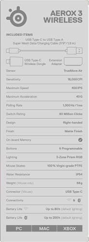 SteelSeries Aerox 3 Wireless Ghost (2022) - Super lekka mysz gamingowa - 68 g Wodoodporna konstrukcja - Żywotność baterii 200 godzin