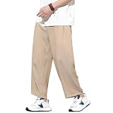 [GUTHONG] ズボン メンズ 夏服 ストレートパンツ 八分丈 ハーフパンツ サルエルパンツ カジュアル ワイドパンツ おしゃれ 接触冷感 通気 涼しい 快適 テーパードパンツ ゆったり 大きいサイズ 無地 ボトムス メンズ 夏 khaki M
