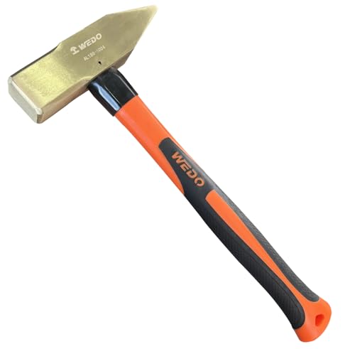WEDO Non-Sparking Cross Peen Hammer 2.2lb/1000g,Engineers'Hammer,construction hammer,Length 340mm,Blacksmith Hammer,Fiberglass Handle,Aluminum Bronze,DIN Standard, BAM & FM Certificate