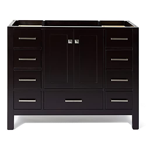 Exclusive Discount 50% Price ARIEL 42" inch Espresso Bathroom Vanity Base Cabinet with Single Sink Configuration  Satin Nickel Hardware 