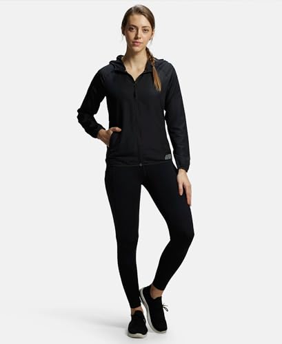 Image of Jockey MW50 Women's Microfiber Fabric Relaxed Fit Raglan Styled Water Resistant Hoodie Jacket with Stay Dry Treatment