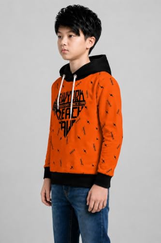 Image of TICOSS Kids Boys & Girls Hooded Neck Full Sleeves Typography Printed T Shirt, Orange, Pack of 1