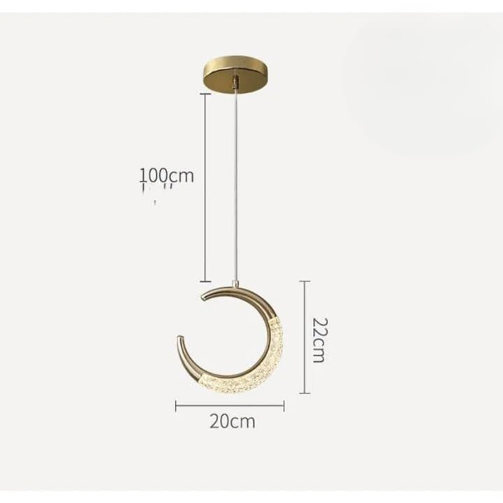 Image of Moon Shape Crystal Hanging Lamp | 12W 3-Color LED Pendant Light | Height Adjustable Metal Body | Ceiling Lights for Hall, Bedroom, Living Room, Dining, Balcony, Office