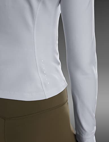 CRZ YOGA Butterluxe Womens Cropped Slim Fit Workout Jackets - Weightless Track Athletic Full Zip Jacket with Thumb Holes White Medium