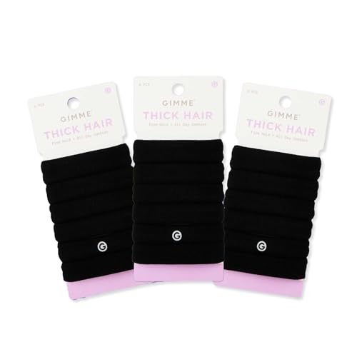 Gimme Beauty Thick Hair Extra Stretch Bands - Patent-Pending Design for Maximum Hold - Premium Ties for Thick & Curly Hair - Sleek & Strong Hold - Black 18 Pack