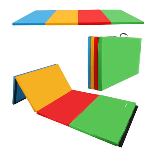 Image of BalanceFrom 6x4 Feet 4-Panel Folding Gymnastics Mat - 2-Inch Thick Pad with Vinyl Surface and Carrying Handles for Tumbling, Yoga, Pilates, Home Workouts, and Martial Arts