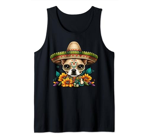 Perro Cinco De Mayo Sugar Skull Dogs Sombrero Mexicano Camiseta sin Mangas