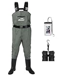 DikaSun Fishing Waders for Men & Women, Waterproof 2-Ply Nylon/PVC Chest Wader with Boots for Outdoor Sizes 4-13 Bootfoot