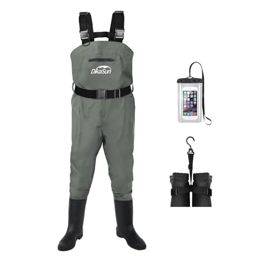 DikaSun Fishing Waders for Men & Women, Waterproof 2-Ply Nylon/PVC Chest Wader with Boots for Outdoor Sizes 4-13 Bootfoot(Grey, M10/W12)