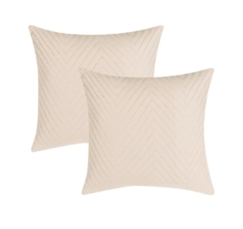 Image of RD TREND UltraSonic Microfiber Cushion Covers, 45 x 45 cm /18 x 18 inches, Set of 2, 250 TC,Back Zipper (Beige)