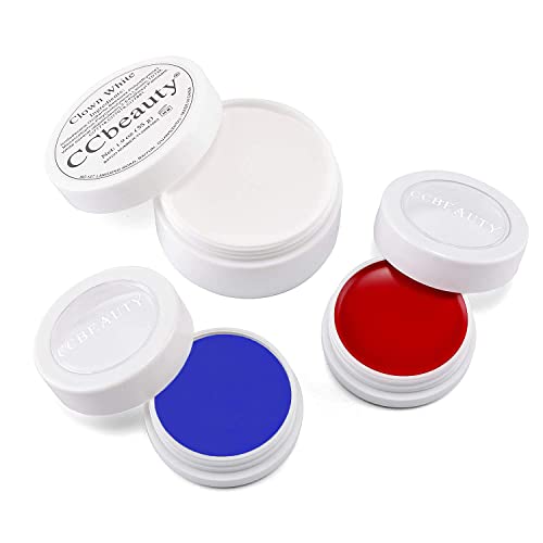 Ccbeauty Usa Flag Face Paint, Large Clown White(1.9Oz) Blue Red Face Body Paint Cream Foundation With 3 Brushes For America's Patriotic Events 4Th Of July, Independence Day, Clown Joker Makeup Halloween Cosplay Costume Parties #TOP3