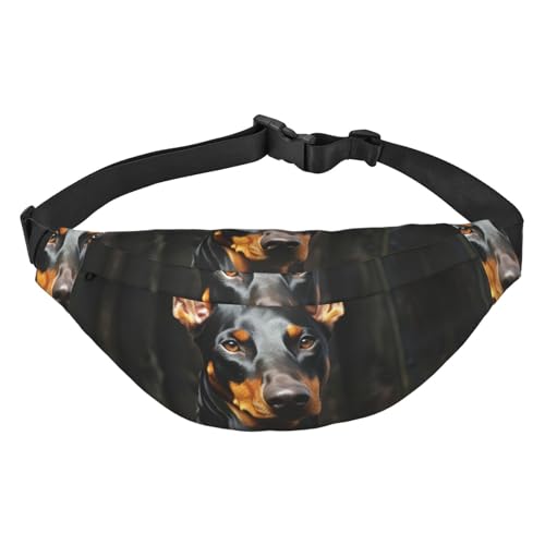 Sac banane homme et femme doberman réglable sac de poitrine noir tendance