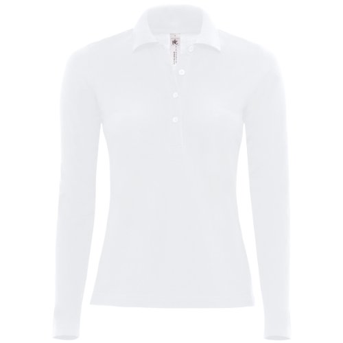 B&C – Polo manga larga 100% algodón – Mujer, Bianco, XL