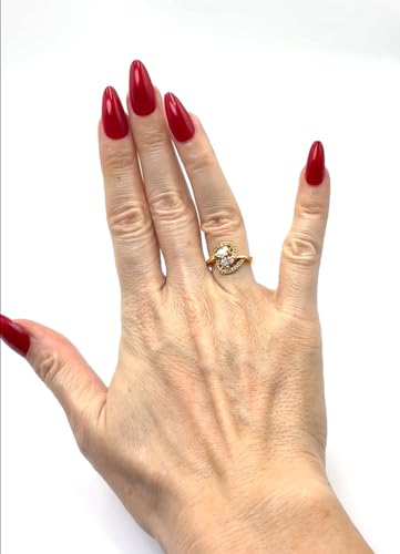 Unique Double Pear Shape Halo Engagement Anniversary Ring, 18k Yellow Gold Filled Plated3