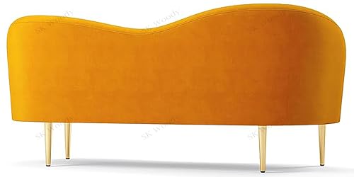 Image of Rosewood Luxury Curved Sofa in Premium Velvet-Fabric | Solid Wood Structure | High Density Foam | Sturdy Golden Legs | Comfortable & Stylish Couch for Living Room (Mustard Yellow, 2 Seater)