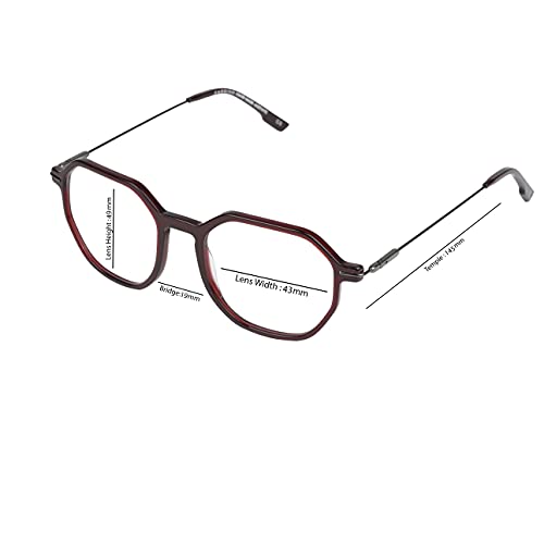 Image of Faddish Anti-glare Hexagon Unisex Spectacle Frame with UV400 & Bluelight Blocking Computer Glasses for Eye Protection from Bluelight by Computer Mobile(HEX C5N BBL|Blue Block|UV400|Burgandy)
