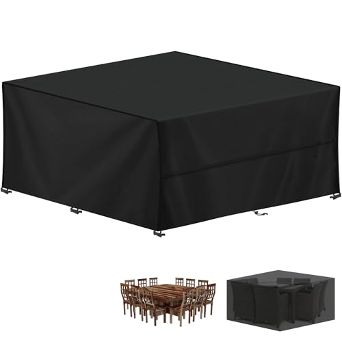 LAMUNI Housse Salon de Jardin 300x300x100cm Housse de Protection pour Meubles de Jardin, 420D Oxford Tissu Housse Table de Jardin Imperméable Bache Salon de...