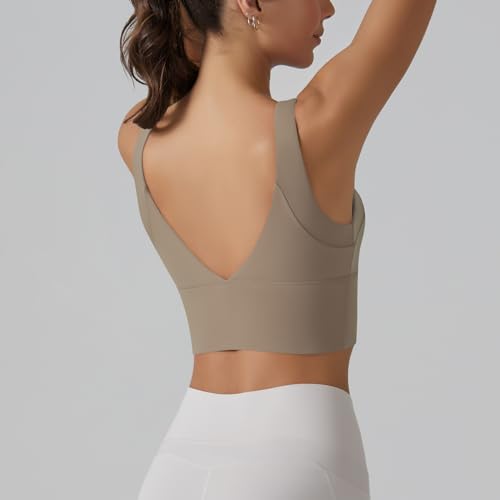 Image of ABOCIW Longline Sports Bra for Women V Back Wireless Padded Medium Support Yoga Bra Workout Crop Tank Tops