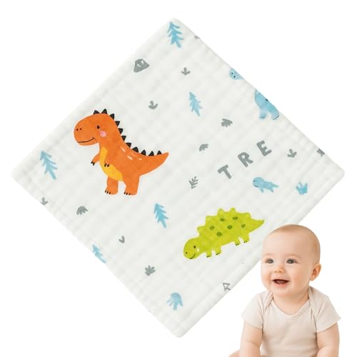 Toalla Gasa para Bebe, Toallitas de algodón para bebé, Toallitas de Muselina para bebé, Muselinas Bebe Algodón, 6 Capas de absorción, 100% algodón, 25 x 25 cm, Diseño Estampado Dinosaurios