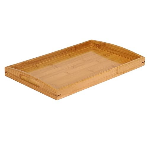 Wuuooei Bandeja de Servicio de Mader, Bandejas de Bambu para Servir, Bandeja Rectangular con Asas, Bandeja Servir Cafe, Bandeja de Te Madera, para Bocadillos, Pan, Fruta, Café, Leche (39x24x4CM)