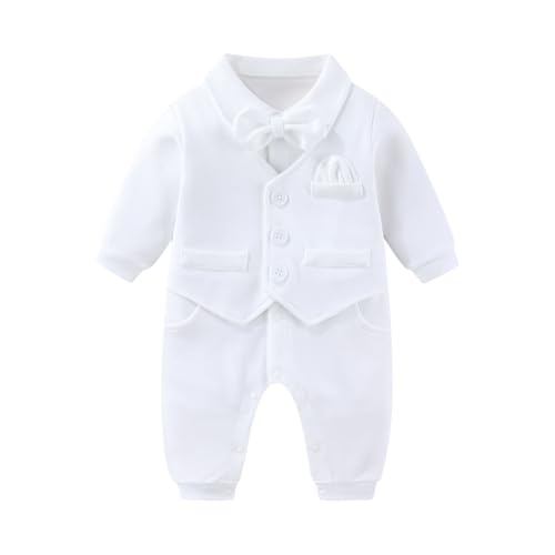 Image of Hresadio Baptism Outfits for Baby boys Christening Outfit Long Sleeve Shirt Romper Bowtie Newborn Clothes Formal Suit
