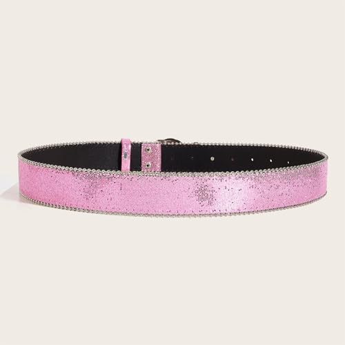 Glittering Heart Buckle Belt For Female Girl Cool Sequined Waistband All Matching Belt For Everyday Use Various Outfit Women'3