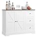 HOCSOK Sideboard, Küchenschrank mit Arbeitsplatte, Buffetschrank mit 3 Schubladen und 2 Türen für Küche, Esszimmer, Wohnzimmer, Weiß & Braun Halbkugel,mit günstig Kaufen-HOCSOK Sideboard, Küchenschrank mit Arbeitsplatte, Buffetschrank mit 3 Schubladen und 2 Türen für Küche, Esszimmer, Wohnzimmer, Weiß & Braun