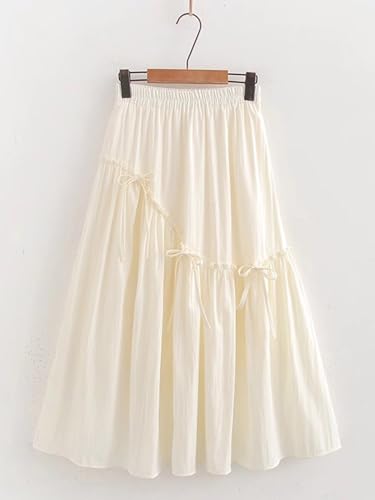 Women Bow Tie Skirt Ruffle Trim Elastic Waist Elegant Long Dress Maxi Flared Skirt2