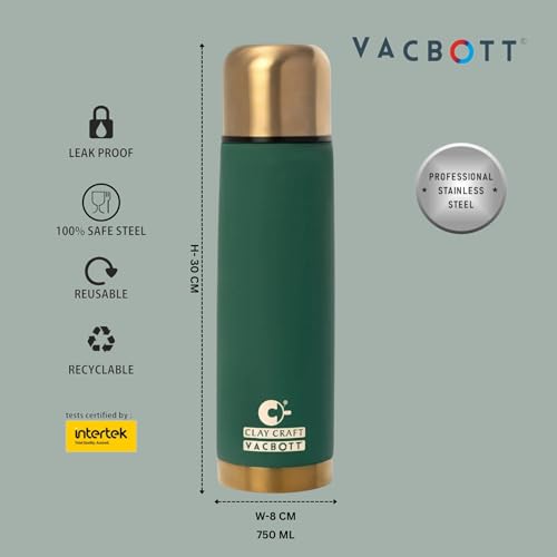 Image of Clay Craft Vacbott Terra Royal Double Walled|18 Hours Hot and 24 Hours|Cold Water Bottle Vacuum Insulated|Thermosteel|Flask Bottle 750 ml|2 Pcs Travel Bottle|BIS Certified|1 Year Limited Warrnaty