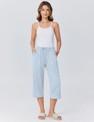 Image of Ekouaer Womens Pajamas Pants Capri Pj Bottoms with Pockets Sleep Pants | Comfy Drawstring Printed Soft Lounge Pants for Home, Daliy Wear