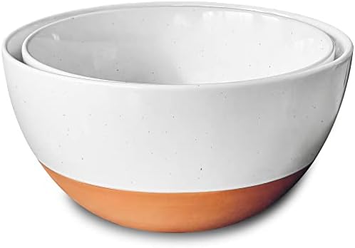 Mora Ceramic Large Mixing Bowls - Set of 2 Nesting Bowls for Cooking, Serving, Popcorn, Salad etc - Microwavable Kitchen Stoneware, Oven, Microwave and Dishwasher Safe - Extra Big 5.5 & 3.6 Qt - White - Thumbnail 5