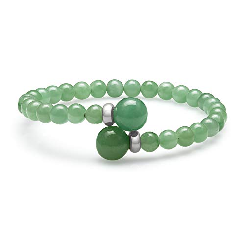 Belacqua Natural Green Jade Cuff Wrap Bracelet in Sterling Silver, Gemstone Sizes 6mm and 10 mm, Flexible fit, Standard Length -7.5, Fashion Jewelry for Women, Gift Box Included2
