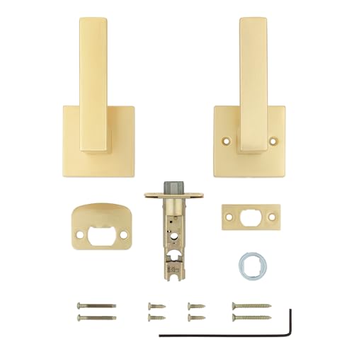 Image of Kwikset Singapore Interior Passage Door Handle, Lever for Closet and Hallway Doors, Reversible Non-Locking Handle Lever, Satin Brass, with Microban Protection (Pack of 4)