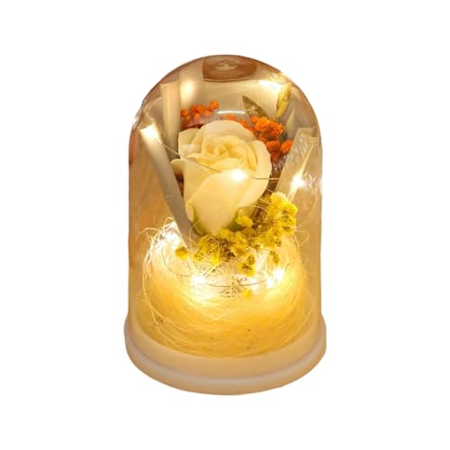 Flores eternas - Ramo de rosas eternas en cúpula de cristal con flores claras para la entrega para las mujeres madre esposa abuela hija pelo de San Valentín novia cumpleaños Navidad